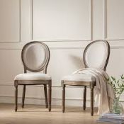 Boxed Lainston Set of 2 Classic Weathered Oak Dining Chairs, Oatmeal Brushed Fabric RRP £389.99.