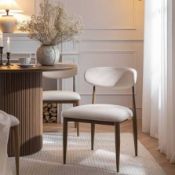 Boxed Dagmar Set of 2 Dining Chairs, Beige Faux Leather | Silver Oak Frame RRP £319.99. Clean, calm,