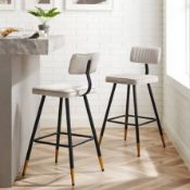Boxed Charlecote Set of 2 Champagne Colour Velvet Upholstered Bar Stools RRP £229.99. Our Charlecote