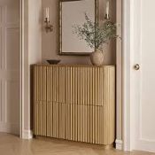 Boxed Maru 4-Door Shoe Storage Cabinet, Oak RRP £439.99. Crafted to bring refined texture and