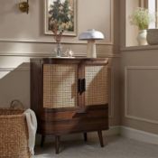 Boxed Izzy Curved Rattan 1-Drawer Small Sideboard, Walnut RRP £329.99. Compact yet striking, the
