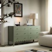 Boxed Henley Scalloped Edge 6 Drawer 140cm Wide Chest, Sage Green RRP £429.99. Introducing our fully