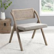 Boxed Bordon Natural Cane Rattan Folding Chair with Grey Upholstered Seat RRP £229.99. Made from