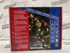 12 X BRAND NEW KONSTSMIDE 120 LED LIGHT SETS WITH EXTRA FLEXIBLE COLD RESISTANT CABLE AND EXTRA
