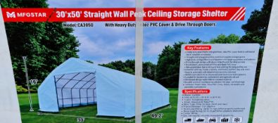 Unused 2026 MFGSTAR CA3050 30' x 50' Straight Wall Peak Ceiling Storage Shelter with Heavy Duty