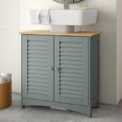 Boxed Vonhaus Under Sink Bathroom Cabinet – Grey Under Sink Storage for Bathroom with Wood Effect