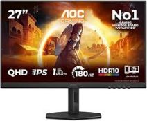 AOC Q27G4XF 27 inch WQHD Gaming Monitor 180Hz, Fast IPS Panel, 1ms GtG, HDR10, G-Sync Compatible (