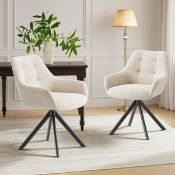 Boxed 48cm H Fabric Upholstered Metal Upholstered Back Armchair (Set of 2) Beige (LOC: SR6(5.1)-