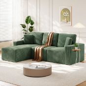 Boxed 3 Seater Corduroy Corner Sofa Green (LOC: SR6(5.2)-UB6122 - MP)