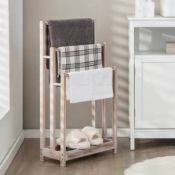 Boxed Costway 3 Tier White Wood Freestanding Towel Rack with Shelf (LOC: SR7(2.3)-UB6448 - 1LP)