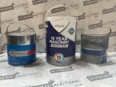 6 X BRAND NEW VALSPAR PAINT ITEMS AND SIZE MAY VARY COULD INCLUDE MASONARY,SILK ETC (LOC: 42.9-