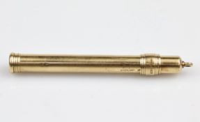 Sampson Mordan & Co, an antique 9ct gold propelling pencil holder of simple cylindrical form with