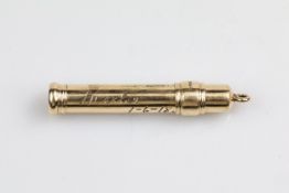 Sampson Mordan & Co, an antique 9ct gold propelling pencil holder of cylindrical form, hand engraved