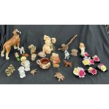Selection of vintage porcelain ornaments to include animals, flowers, etc
