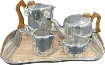 Vintage mid century Picquot ware tea and coffee service set on matching tray