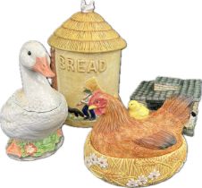 Selection of four James Herriots Country kitchen ceramic items to include Duck Biscuit Jar, Hen