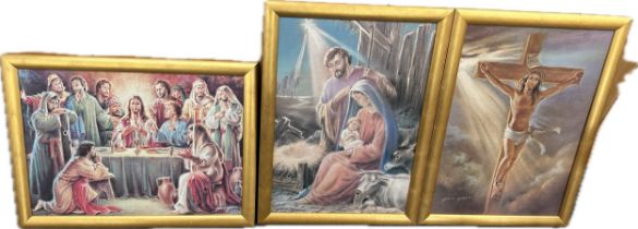 Three framed vintage devotional prints by Carlo Parisi, largest measures approximately: 21 inches