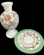 Crown Staffordshire plate, decorative hand painted vase, overall height of vase: 12.5 inches
