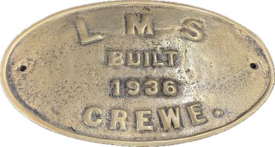 Brass wall plaque "LMS built 1936 crewe" measuring 10" x 6"