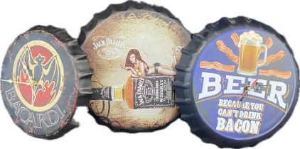 Selection of novelty bottle cap clocks to include Bacardi, Beer and Jack Daniels