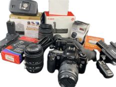 Canon EOS 3000 camera and camera accessories to include lens's, chargers etc, all untested