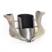 A contemporary horn and nickel-plated bottle cradle 21st century