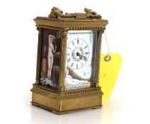A gilt brass and polychrome enamel 'erotic' carriage clock 20th century