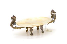 An alabaster and champlevé tazza or centrepiece,