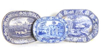 A large collection of blue and white platters 20th century and later
