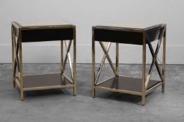 A pair of chrome and mirror bed side tables Modern