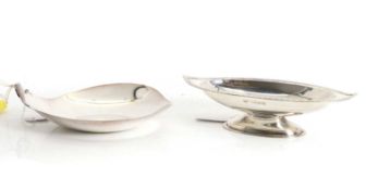 A silver navette form pedestal dish