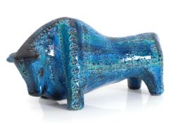 Aldo Londi for Bitossi Rimini Blu pottery bull Circa 1960