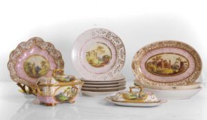 An English porcelain hand-painted part service, Early 19th century