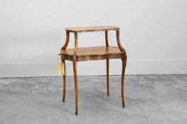 A French Louis XV style rosewood and floral marquetry two tier table 19th century