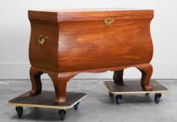 An American mahogany and pine bombé blanket chest, Late 18th century, probably Massachusetts,