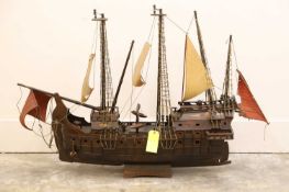 An Indian rosewood model of a Spanish galleon 20th century