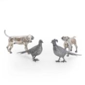 A pair of coloured metal pheasants, 21st century