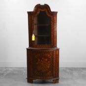 A Dutch mahogany marquetry corner display cabinet 19th century