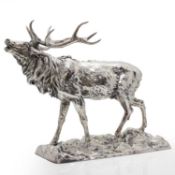A silver stag sculpture, 21st century