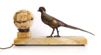 An Art Deco bronze pheasant table lamp 21st century