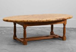 A burr wood and yew low table of recent manufacture