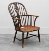 A Windsor elm and beechwood open armchair 20th century