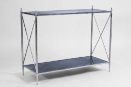 A contemporary chrome two-tier table Modern