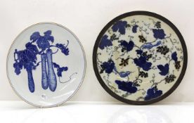 Two Chinese blue and white chargers 20th century