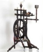 An ebonised and bone spinning wheel 19th century