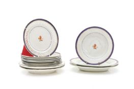 Eight armorial ribbon plates 19th century