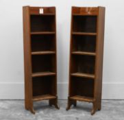A near pair of mahogany and strung boxwood open bookcases, 19th century