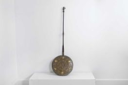 A brass and iron warming pan 17th century