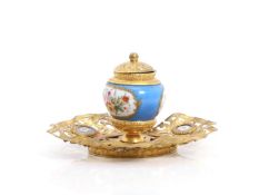 A French porcelain and gilt metal inkwell Late 19th century