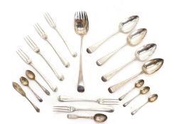 A collection of silver rattail flatware Regency